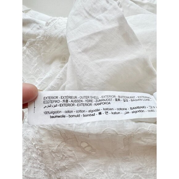 ZARA White Cotton Embroidered Eyelet Long Sleeve Button Front Mini Dress, Size M - Picture 13 of 16
